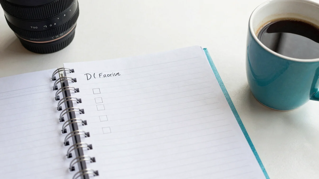 Editorial close-up of a notebook with a simple checklist next to